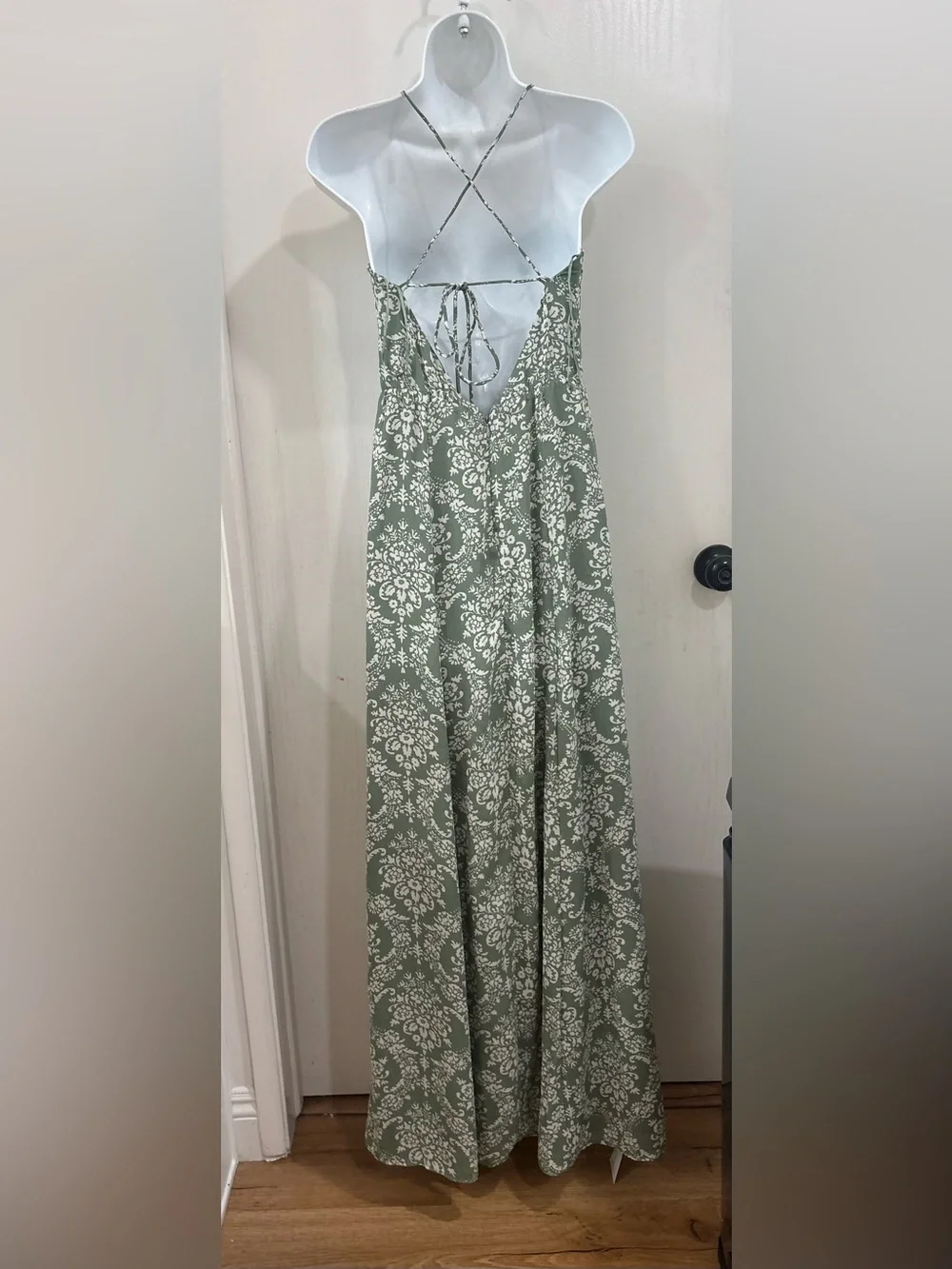 Bohemian paisley Sage Green Floral Halter Maxi Dress
